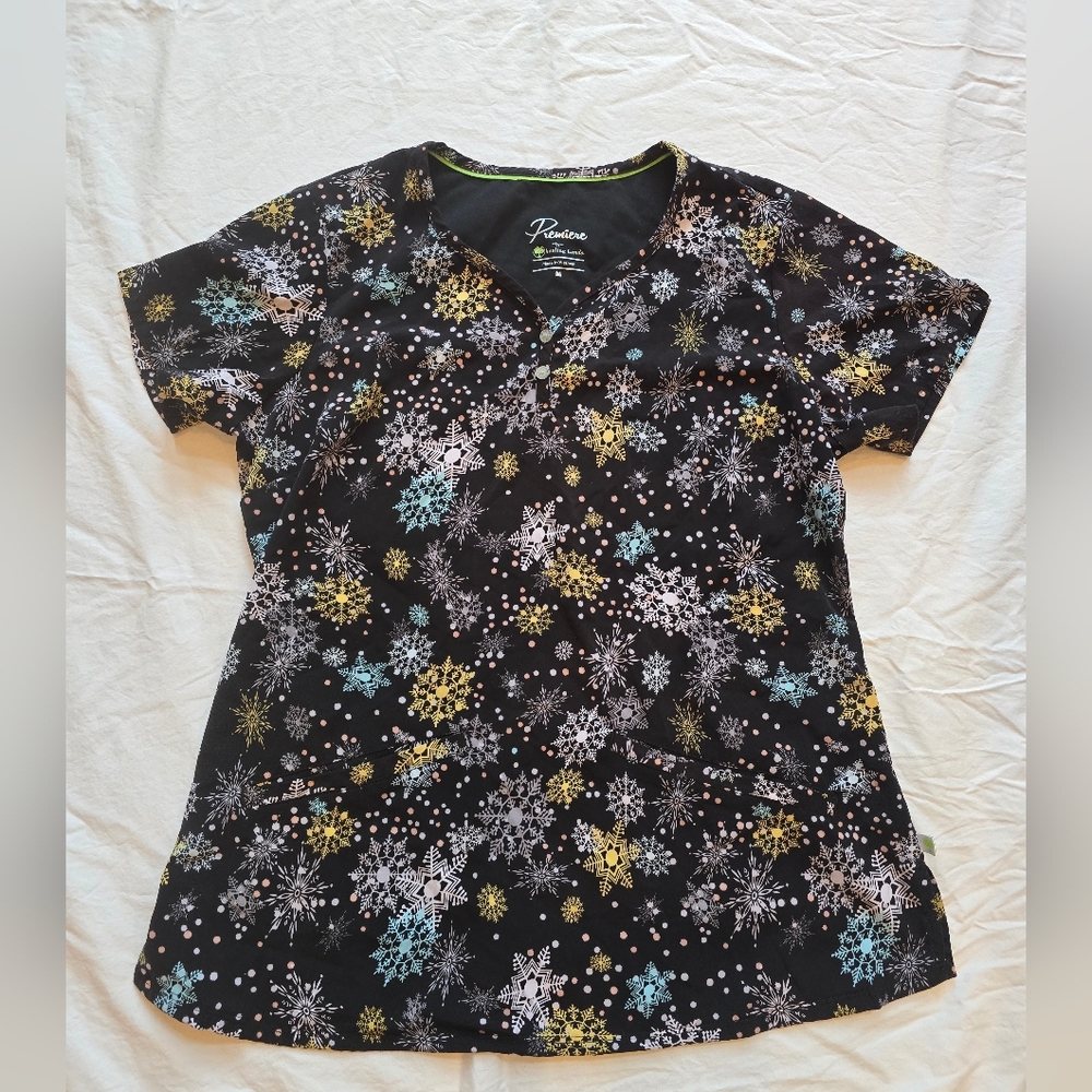 Snowflake Print Scrub Top
